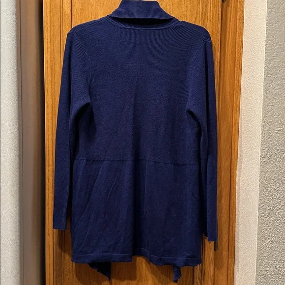 Chico's Women's Navy Blue Shawl Collar Asymmetrical Open Front Cardigan Sz 1/M - Picture 6 of 11